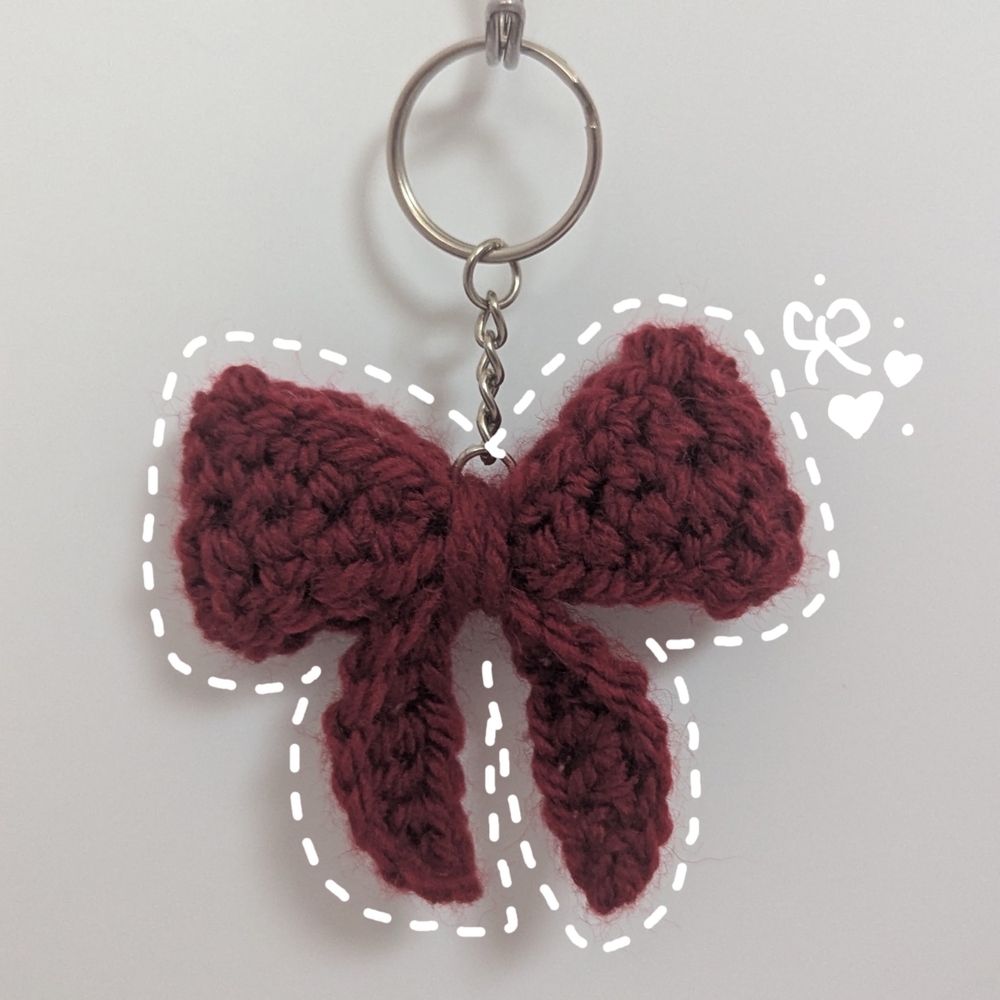 Handmade Red Crochet Bow Keychain